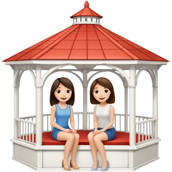 Two brunette women sitting inside a large white gazebo emoji