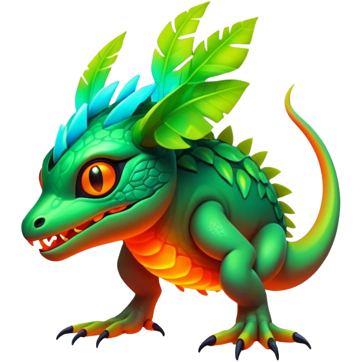 Tropical futuristic lush warm-colored neon Fakémon-Vernid-creature emoji