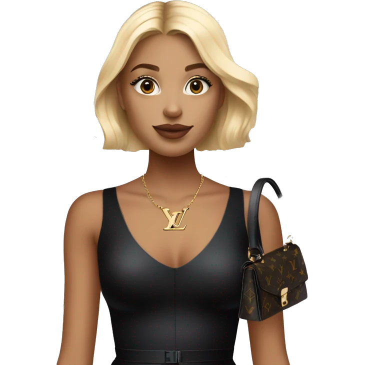 Blonde girl with Louis Vuitton monogram bag in tight short all black dress emoji