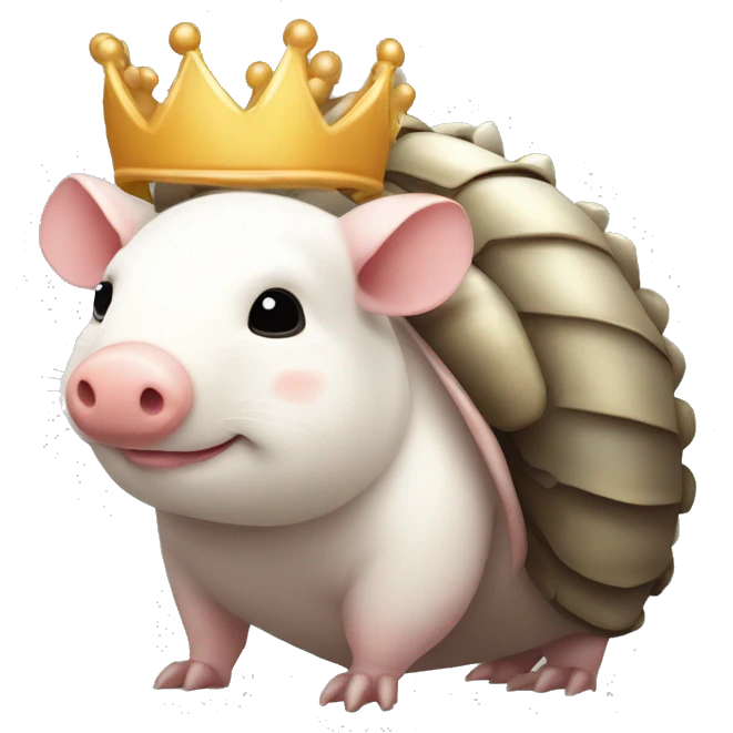  white piebald chubby round armadillo pig panda centipede armadillo wearing a crown emoji