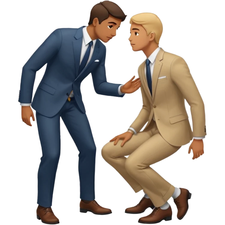 a guy standing up and another guy on his knees in front of said guy standing up but also looking up at him emoji