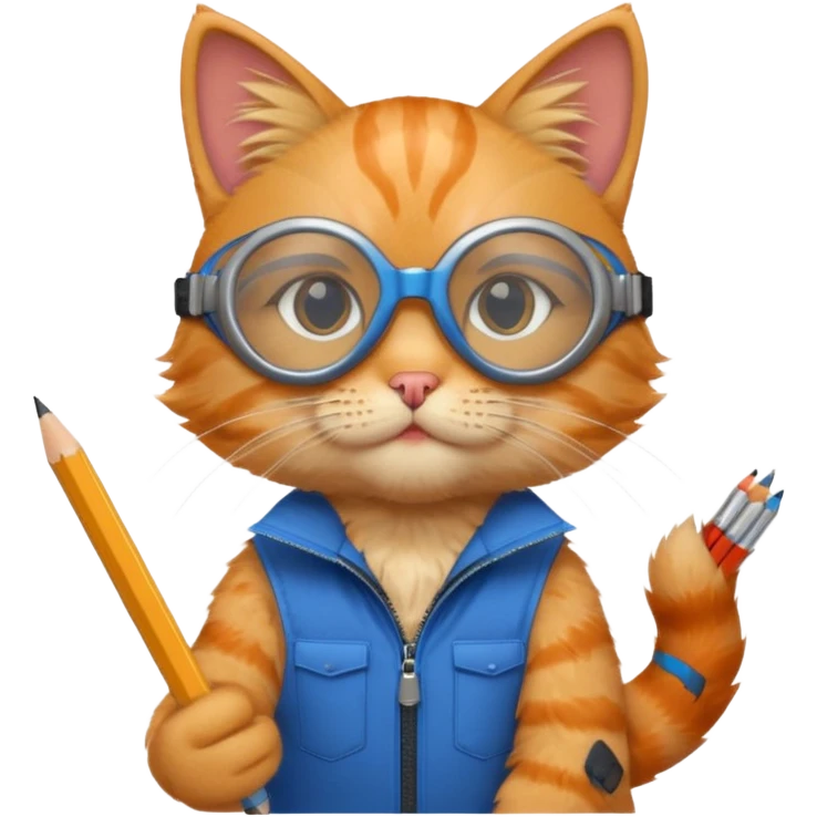 cat with pencil with blue goggles emoji