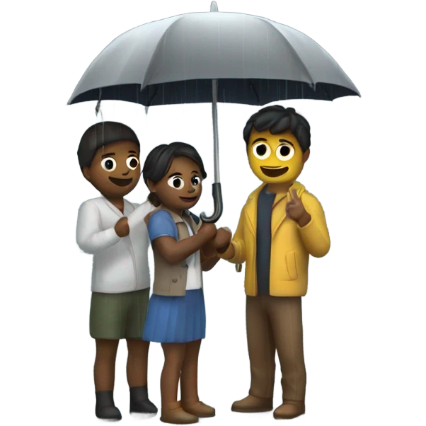 4 friends with umbrella playing with a ship in the rain emoji