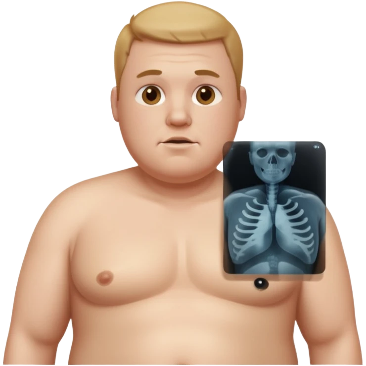 fat shirtless man with x ray of person inside of him emoji