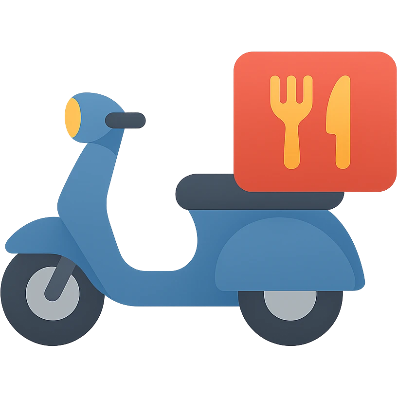 modern style food delivery with motorcycle and thermal box emoji