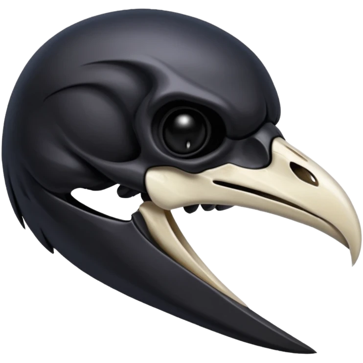 Raven skull with sharp beak, dark gothic emoji, polished bone texture, iOS style emoji