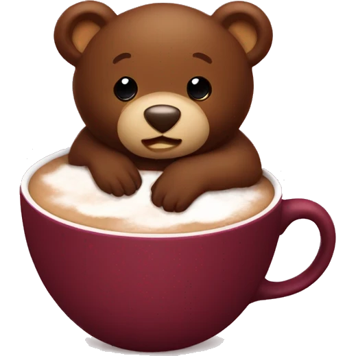 Baby bear inside of a cup of hot cocoa. Burgundy colored cup.  emoji