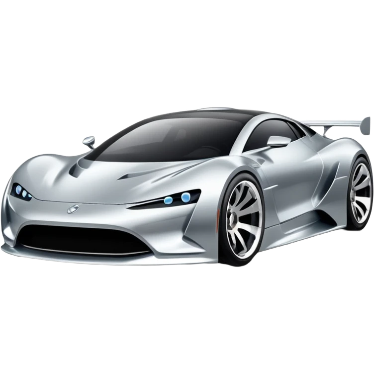 A low-profile futuristic car emoji made of polished silver chrome, wide body stance, smooth aerodynamic shape, glossy metallic surface, soft reflections, luxury swag aesthetic, minimal details, iOS emoji style, centered on clean white background, studio lighting emoji