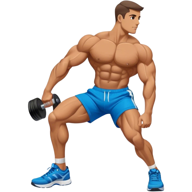side-view bodybuilder dumbbell lunges emoji