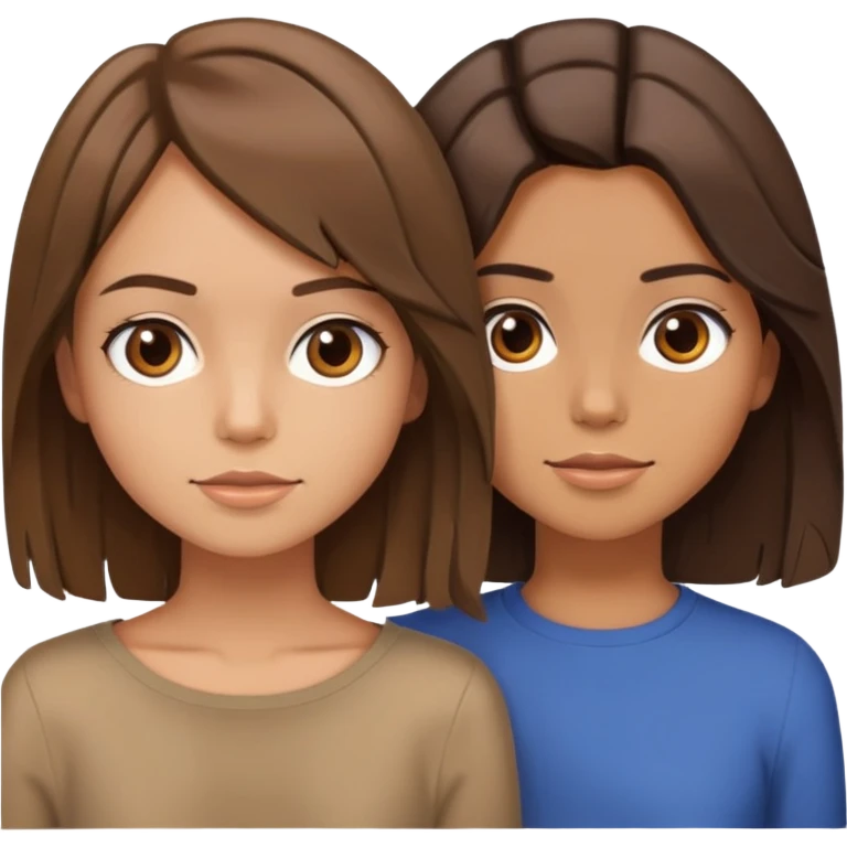 two girls, one with chin-length brown hair, tousled and layered, tan skin; the other with shoulder-length straight brown hair, tan skin emoji