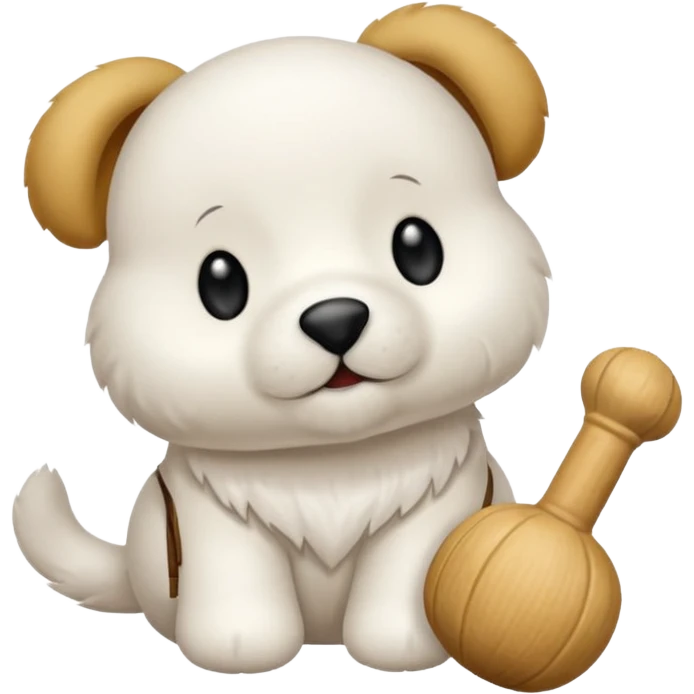 Buchón maltés blanco con un hueso de peluche en la boca que ponga Toby emoji