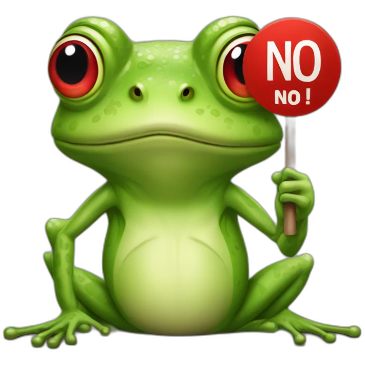 frog holding red sign above head saying no emoji