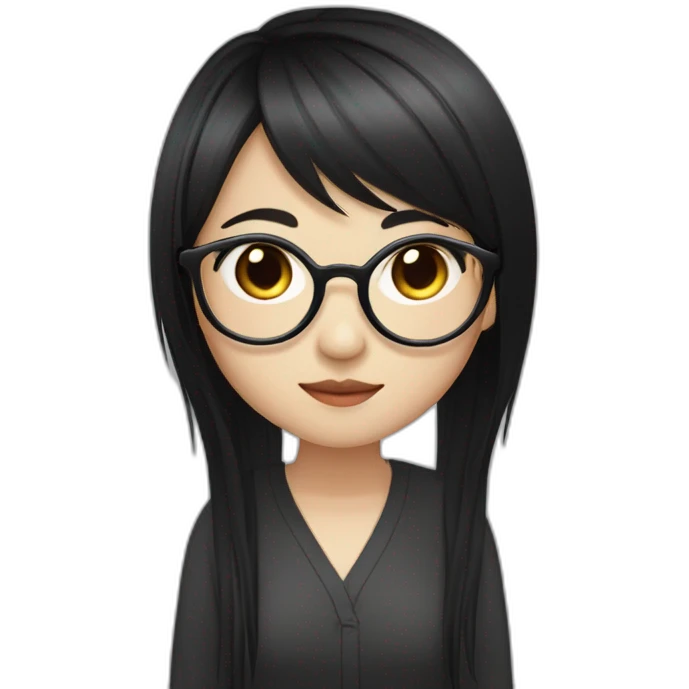 Chinese girl-Light skin - long straight black hair - bangs - Rimless glasses - Ruiyang - Neutral - Dark pupils - High nose - drooping mouth - Dark clothes - Rational - confident emoji