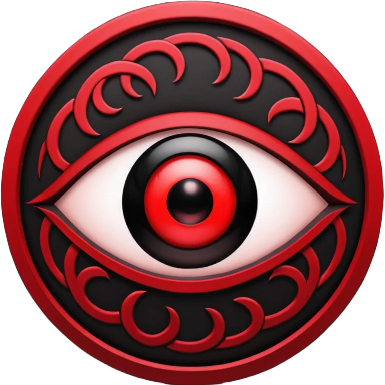 

---

The Mangekyō Sharingan is a deep, glowing crimson eye where the original tomoe disappear and are replaced by a complex black pattern.  emoji