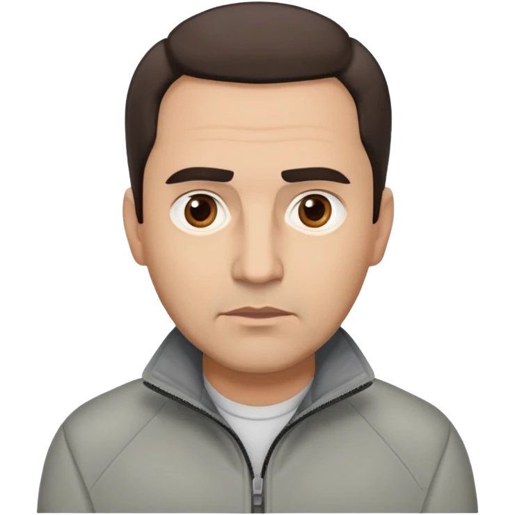 Hispanic actor in his 50s with light skin, round face, wide jaw. Lively brown eyes, thick eyebrows. Short brown hair with receding hairline. Neutral-serious expression. Wearing a casual gray jacket. emoji