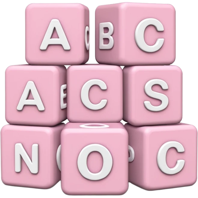 Light pink and white toy alphabet blocks stacked with different letters emoji