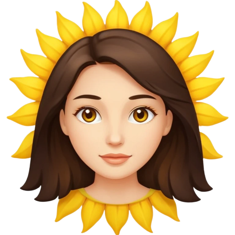 brunette womans face on a sun emoji