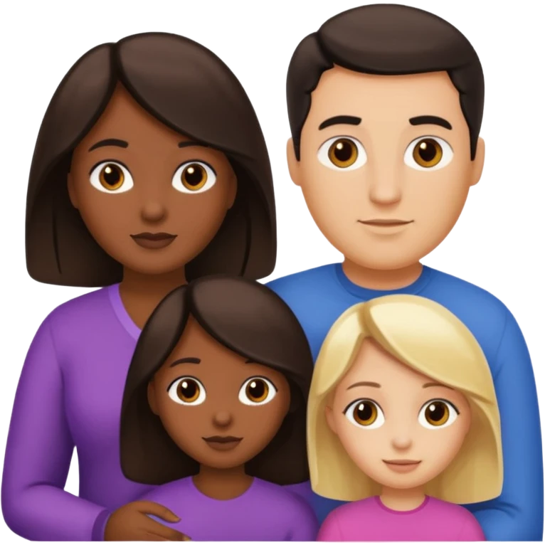 Familia de 4 personas : Hombre gordito pelo oscuro, Mujer pelo cafe, hija 1 pelo mono , hija 2 pelo oscuro. emoji