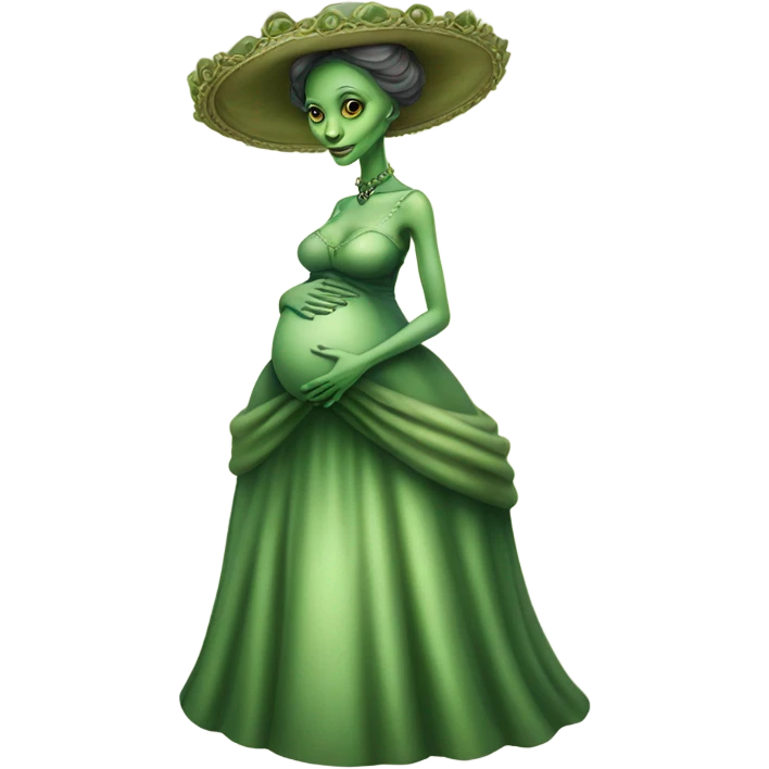 Pregnant green alien woman, full body, in victorian elegant dress emoji