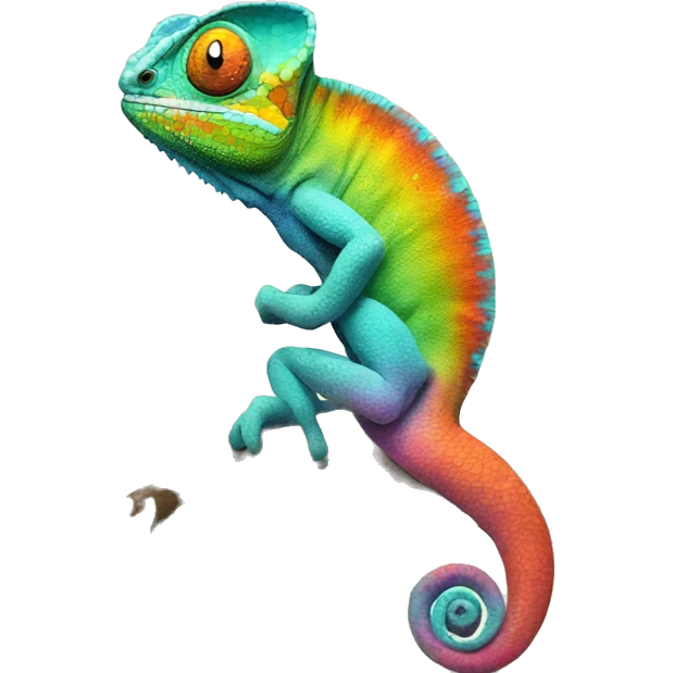 A multicoloured chameleon standing on a tree branch emoji