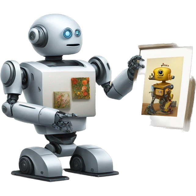 robot holding beautiful painting emoji