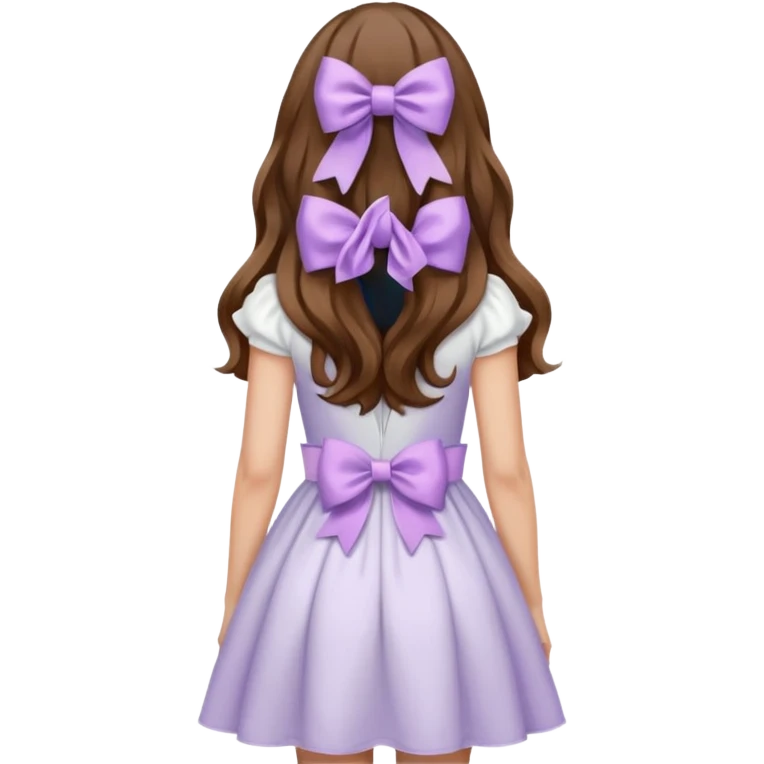 long wavy brown hair from behind with a medium lilac bow emoji