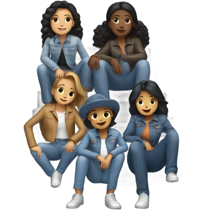 friends hanging out on stairs in denim outfits emoji