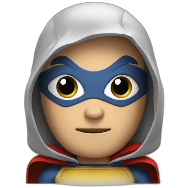 A superhero with a nut as a head with big eyes emoji