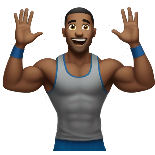Gym bro happy with raised hands emoji