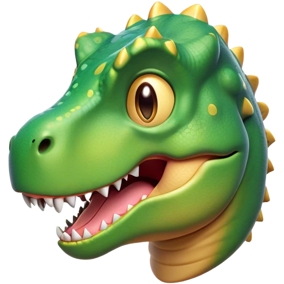 Cinematic Cute T-rex Portrait Emoji, Head tilted playfully with a big, endearing smile, featuring a compact, fierce yet friendly form with a massive head, tiny arms, and sparkling, mischievous eyes, Simplified yet irresistibly adorable features, highly detailed, glowing with a warm, inviting prehistoric glow, high shine, affectionate and lively, stylized with a touch of whimsical dinosaur charm, soft glowing outline, capturing the essence of a mischievous yet lovable T-rex that seems as if it could stomp out of the screen into your heart! emoji