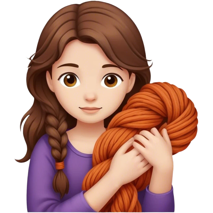 A girl with brown hair hugging a skein of yarn  emoji
