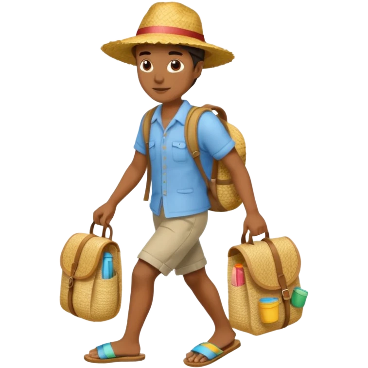 Créole réunionnais chapeau paille tong au pieds et sac a dos en rafffia emoji