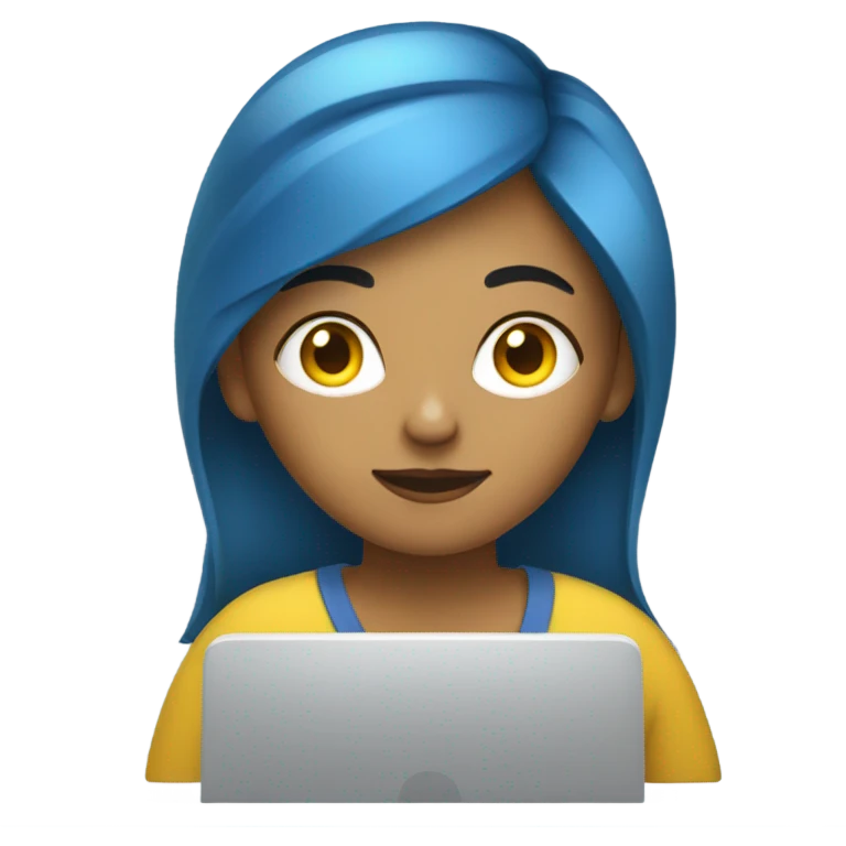 yellow skin blue hair woman work on computer emoji