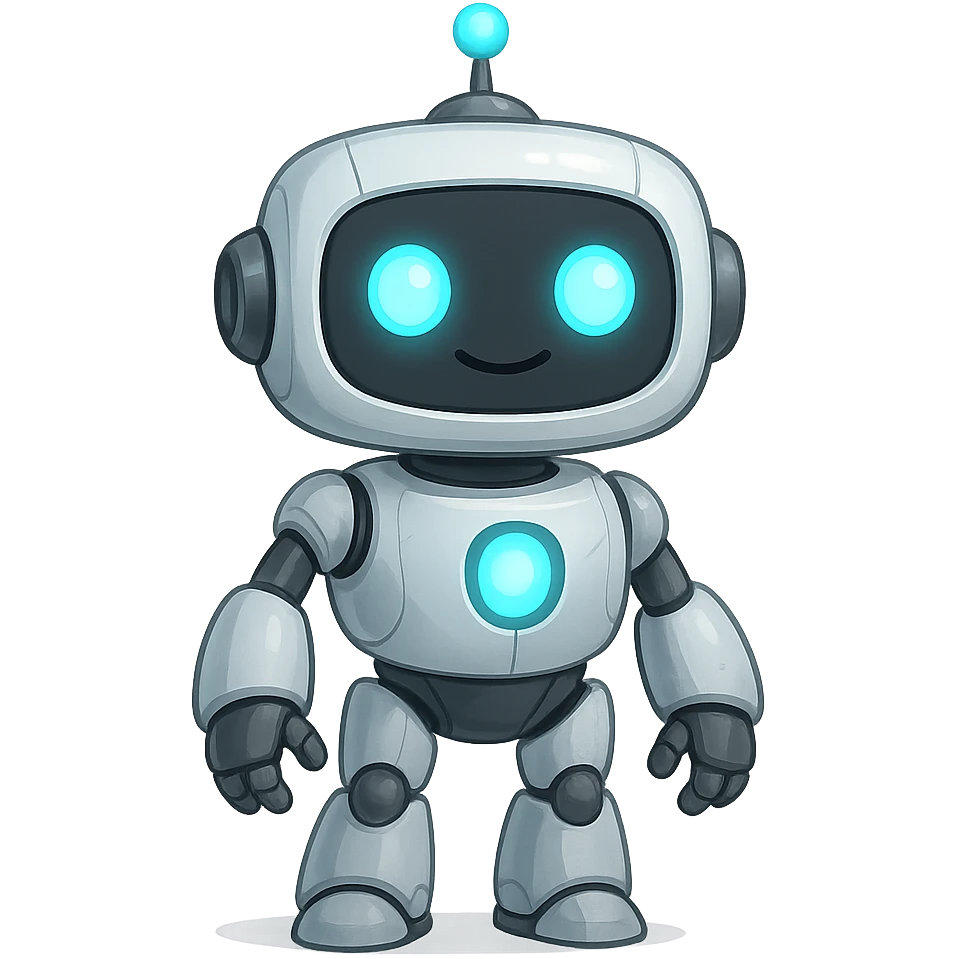 a friendly AI robot with glowing eyes, futuristic and approachable design emoji