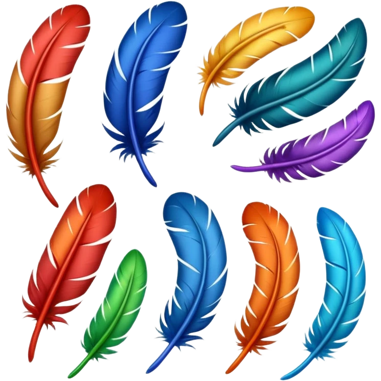 Different colored feathers different sizes upside down right side up curled straight floating ￼ emoji