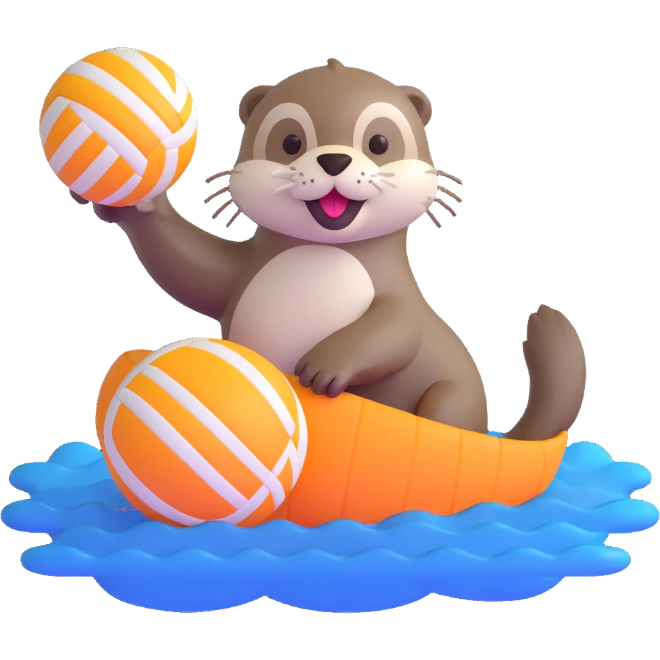 extremely cute otter floating on water with big eyes holding a volleyball emoji