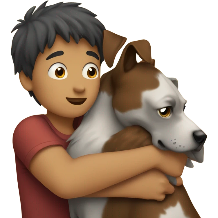 a boy hugs a dog emoji