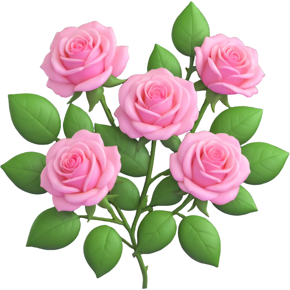 three elegant pink roses with green leaves, glossy finish, realistic textures, modern and clean look, soft lighting, circular background emoji