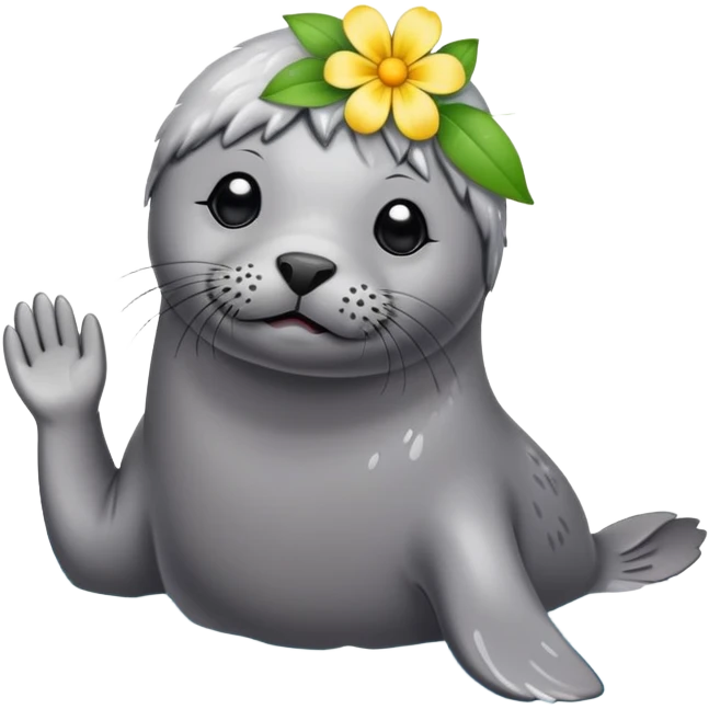 Seal on the beach with flower on the head emoji