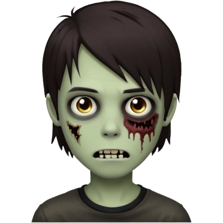 boy zombie with darkish brown medium lenght hair emo, no glasses emoji