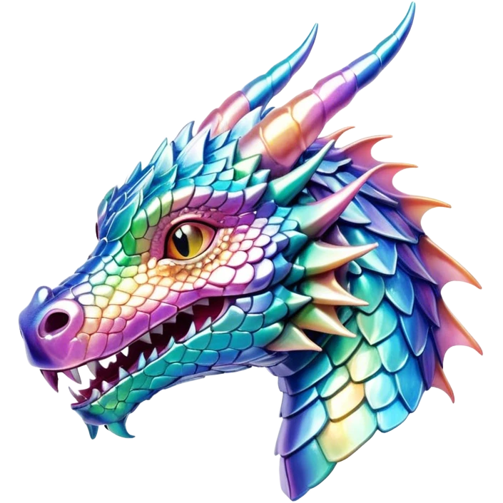 Realistic Sparkly glossy Pastel iridescent glass dragon head profile  emoji