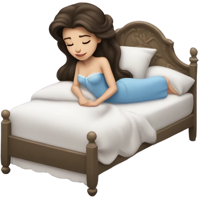 Sleeping brunette beauty princess Disney, bed, white skin emoji