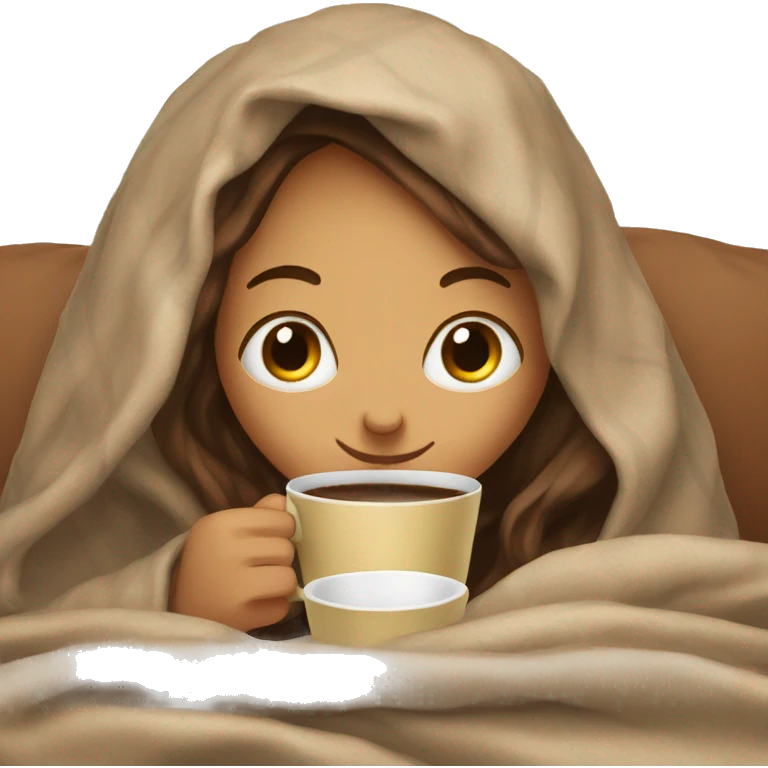 girl inside a blanket sipping coffee eyes closed emoji