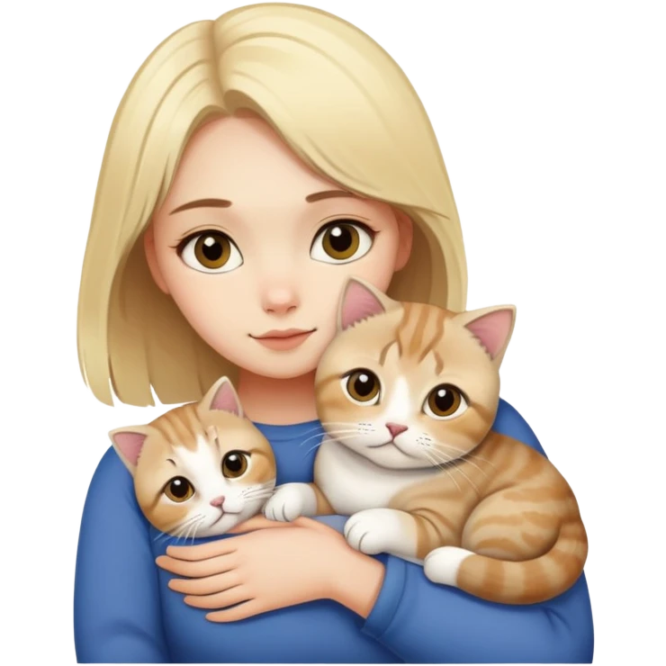blonde girl  snuggling 3 color 1 scottish fold cat  emoji