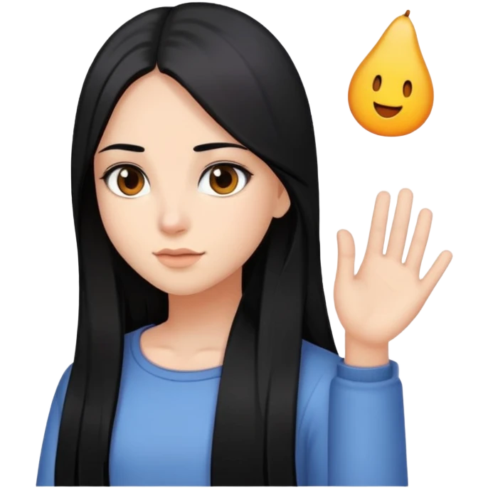 une fille, au cheveux noir long et lisse, yeux marron foncé, blanche de peau emoji