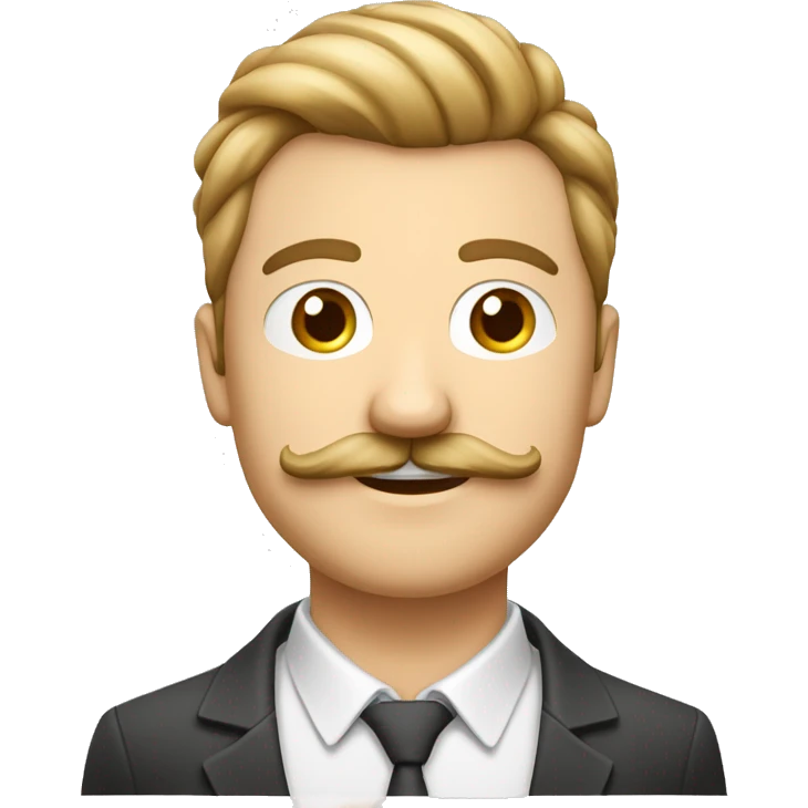 Un visage d’un homme blanc, cheveux couleur blond foncé avec moustache couleur châtain bien taillée, coiffé en arrière emoji