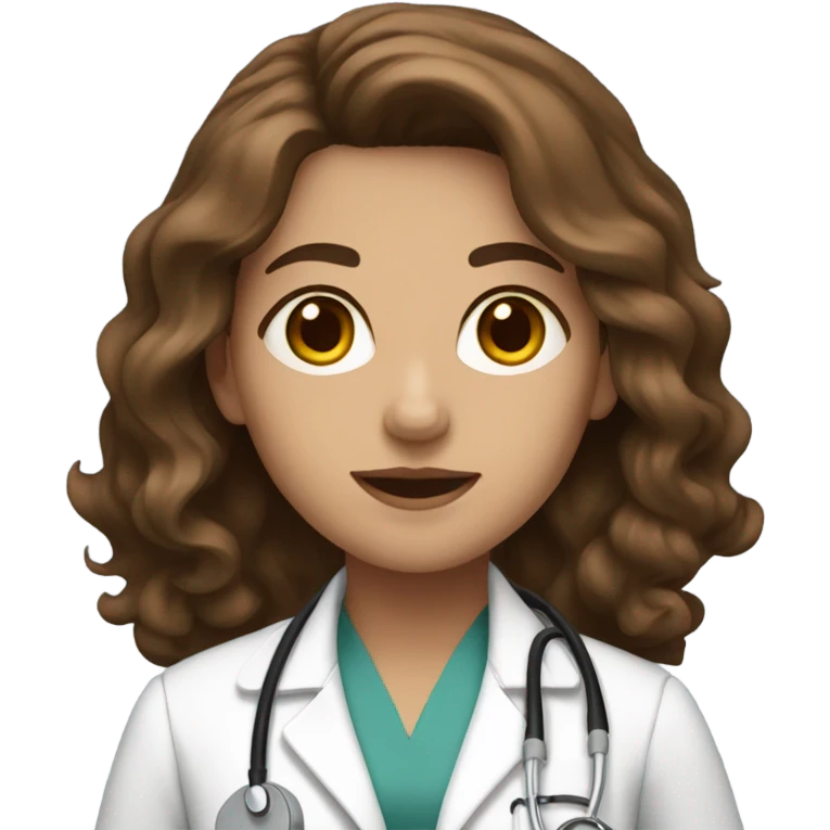 Female brown eyes long brown wavy hair doctor  emoji