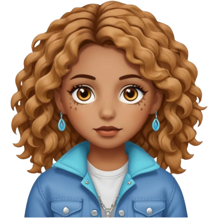 girl with wavy hair, almond shaped eyes, birthmark near her eye, tan, with lots of swag, cool, piercings  emoji