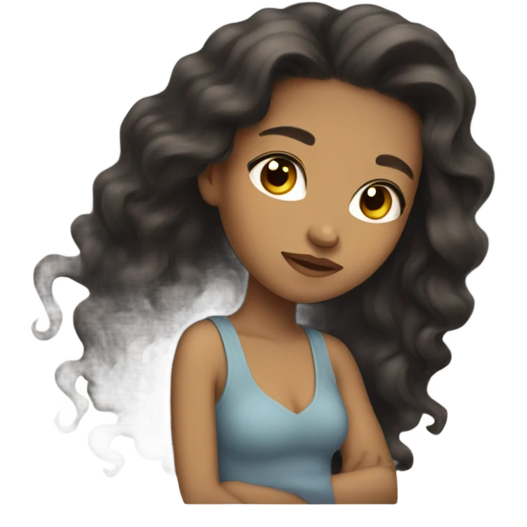 Girl with long black wavy hair light brown skin sleeping  emoji