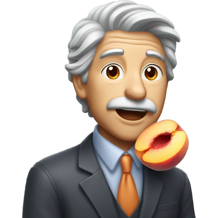 Gray haired man licking peach emoji